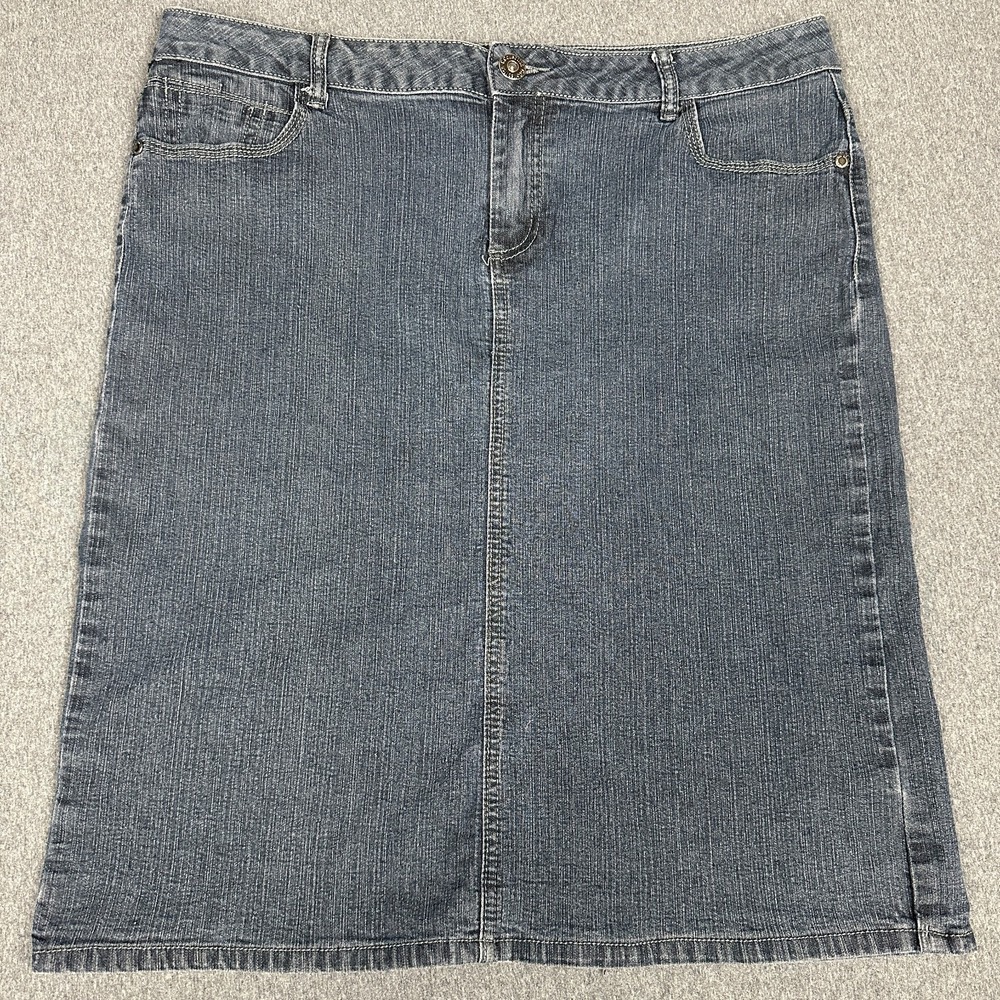 Woolworths Denim Skirt Size 16 Blue Stretch Knee Length Pencil Back Slit Womens